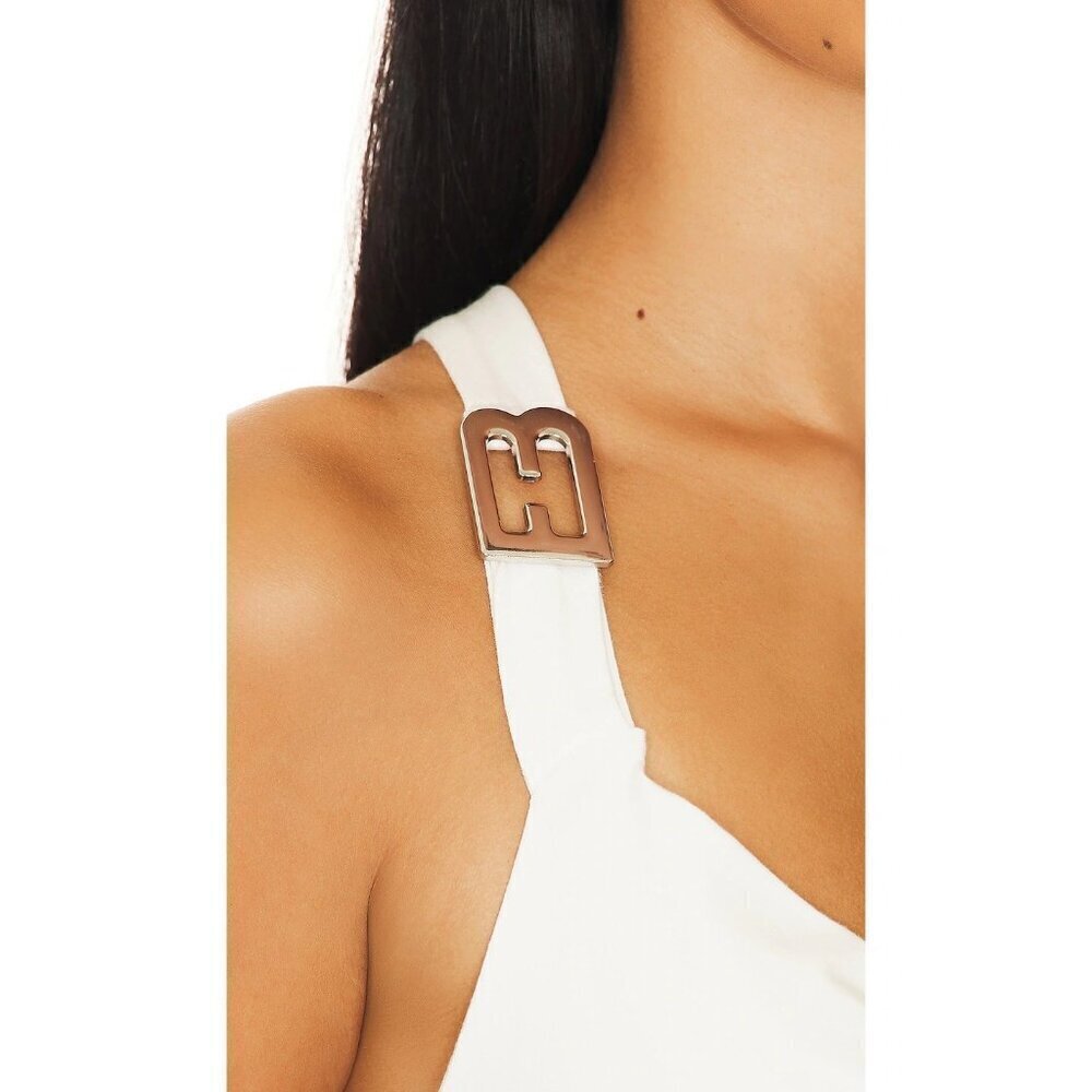 EB Denim Cowl Buckle Dress in White XSmall New Womens Tank mini Bodycon - Picture 13 of 16